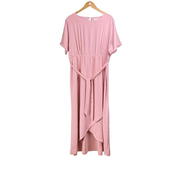 Roolee Classic Taylor Jane Blush Pink Faux Wrap Hi Low Maxi Bridesmaid Dress - Picture 8 of 15